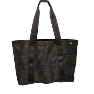 Maggie Bags Seatbelt Tote Bag with Brown Wovens Strips XLarge